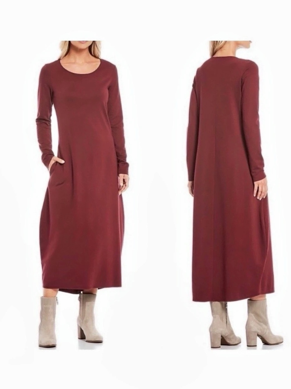 Bryn Walker Burgundy Long Sleeve lantern Maxi Dress Size XS Lagenlook